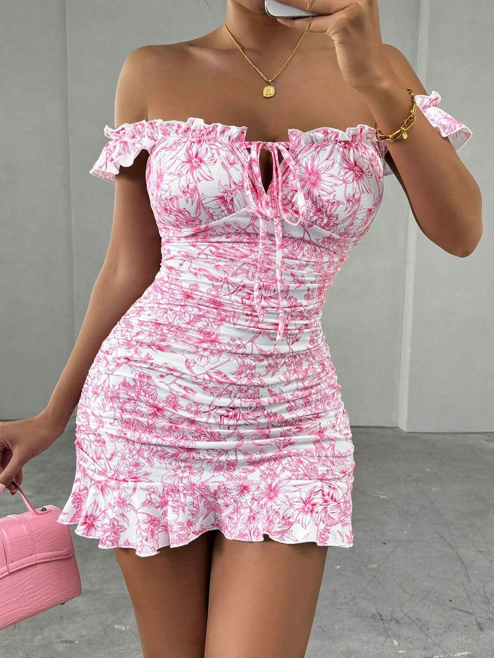 ZARA French Floral Vacation Strapless Mini Dress